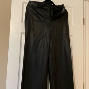 LOFT Black Leather-Style Trousers